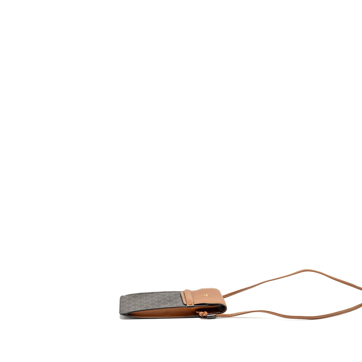 Celine Bags? Celine Phone Pouch with Flap Triomphe Canvas Lambskin Tan Premium Designer Shoulder Bag