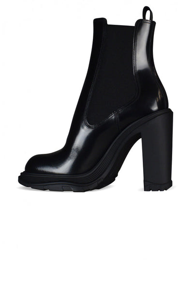 Close-up of Alexander McQueen boots & booties hardware and fine stitching