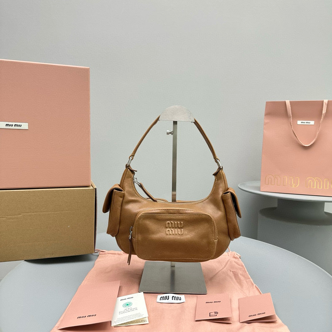 Bags- Miu M Pocket Nappa Leather Bag Premium Designer Shoulder Bag