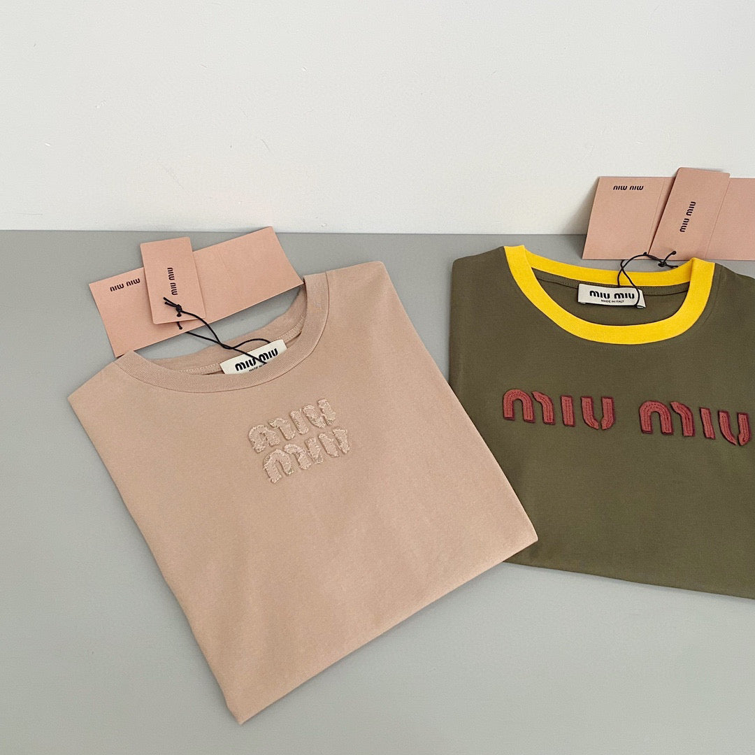 T-Shirts- Miu M T-shirt Casual Everyday Designer Tee