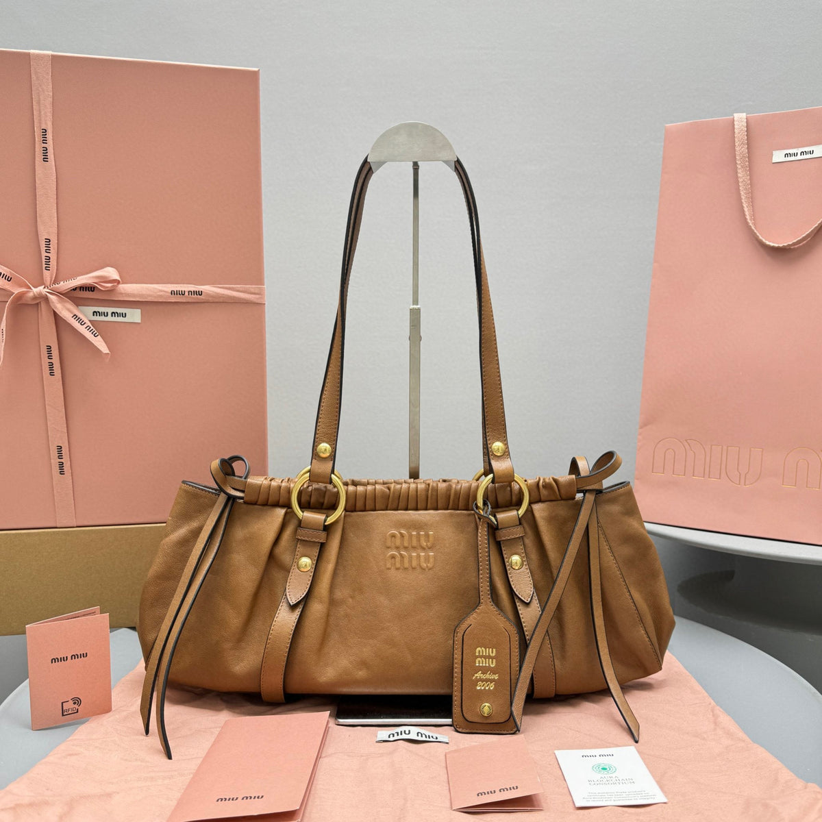 Bags- Miu M Nappa Leather Bag Elegant Everyday Designer Handbag