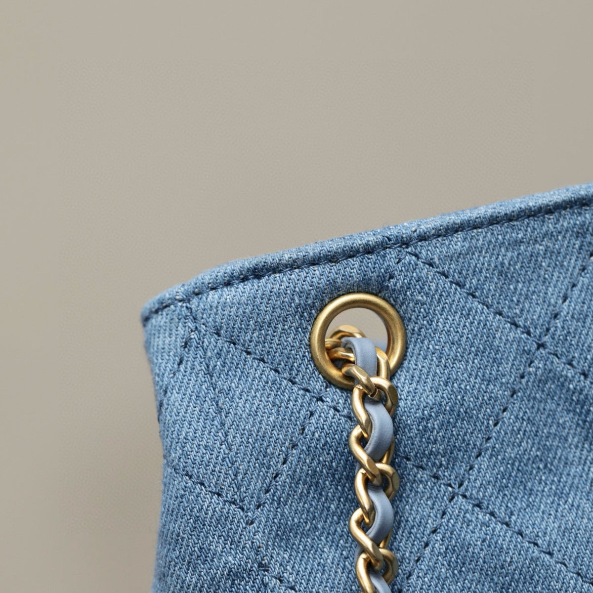 Chanel 25 Denim Backpack detail shot – authentic designer craftsmanship
