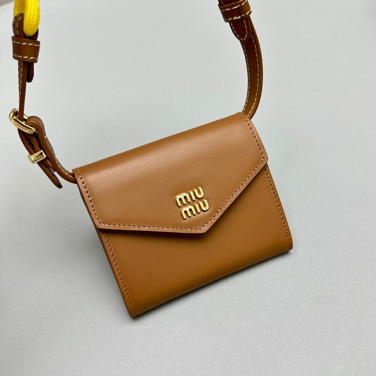 Wallets- Miu M Shoulder Strap Wallet Elegant Everyday Leather Wallet