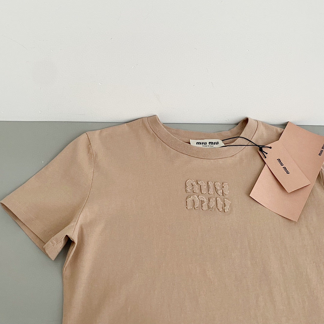 T-Shirts- Miu M T-shirt Casual Everyday Designer Tee