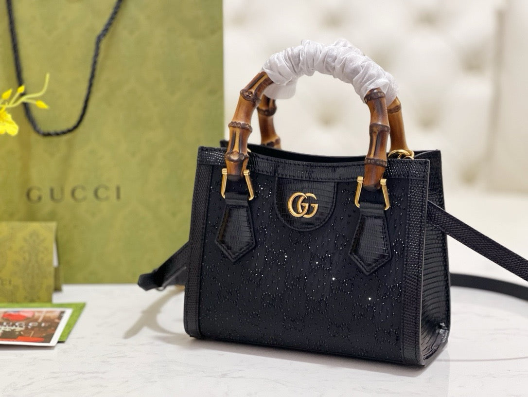 Gucci Bags- Gucci Diana Crystals Small Tote Bag Luxury Designer Leather Handbag