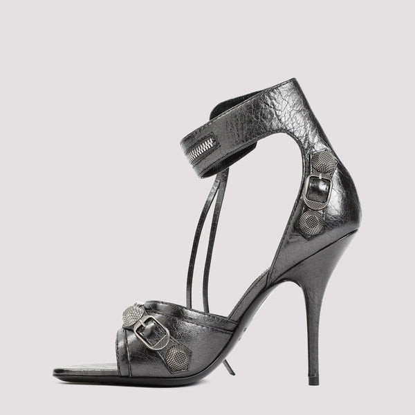Close-up of Balenciaga sandals hardware and fine stitching