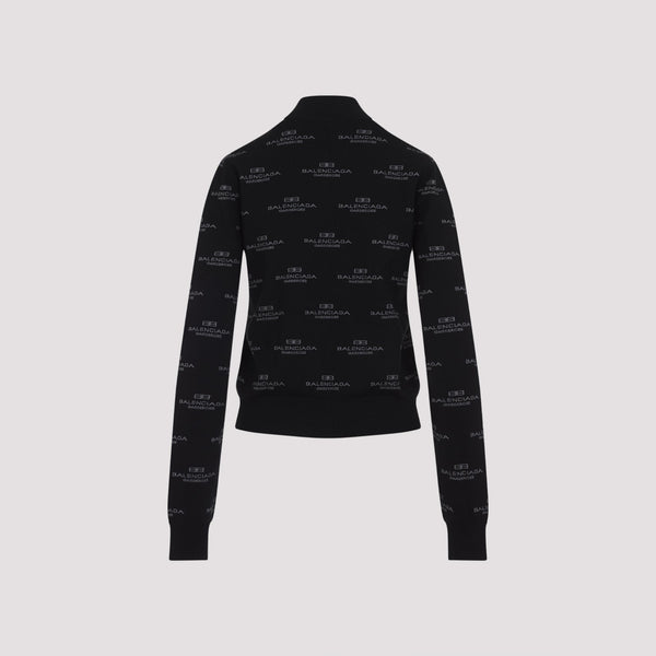 Close-up of Balenciaga sweater hardware and fine stitching