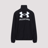 Close-up of Balenciaga jacket hardware and fine stitching