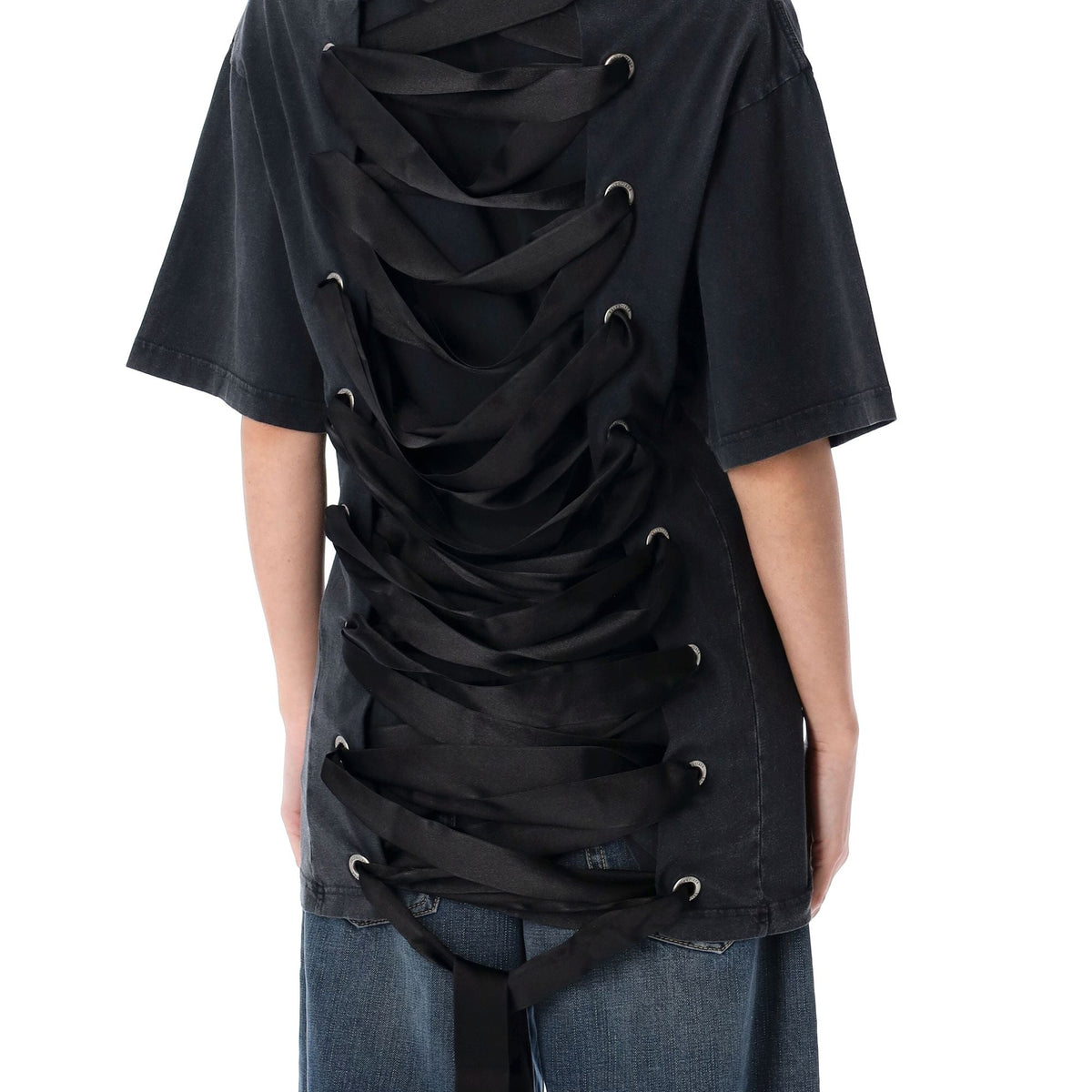 Balenciaga Polo Shirts- BALENCIAGA Loose Fit Ribbon Detail T-Shirt Premium Everyday Polo Shirt