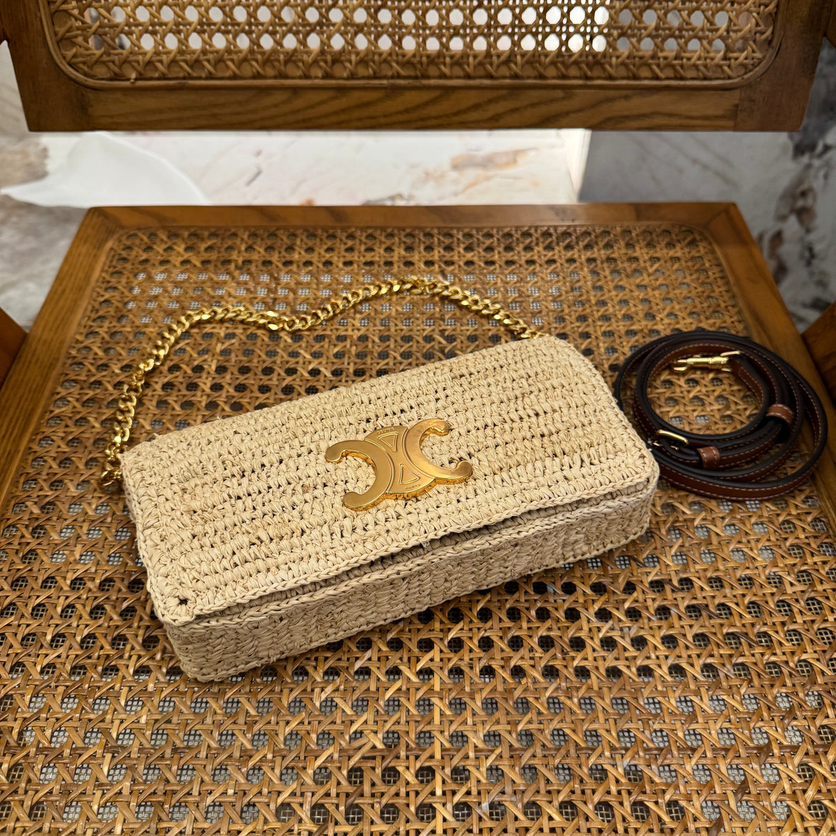 Bags- Cel Multipochette In Raffia Bag Luxury Designer Leather Handbag