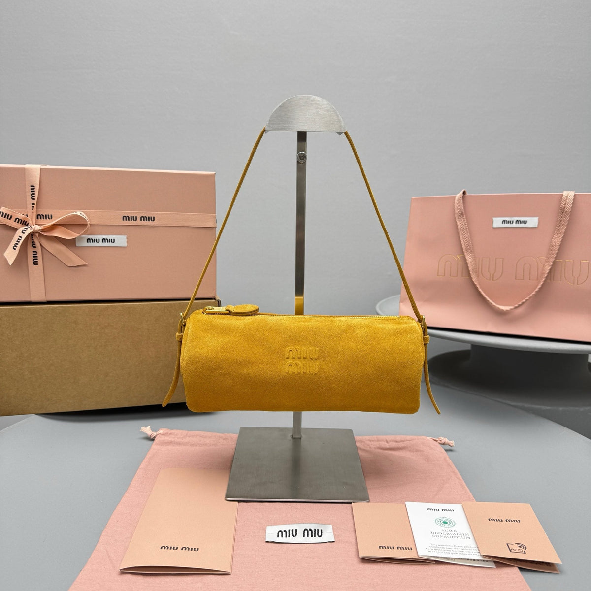Bags- Miu M Suede Pouch Elegant Everyday Designer Handbag