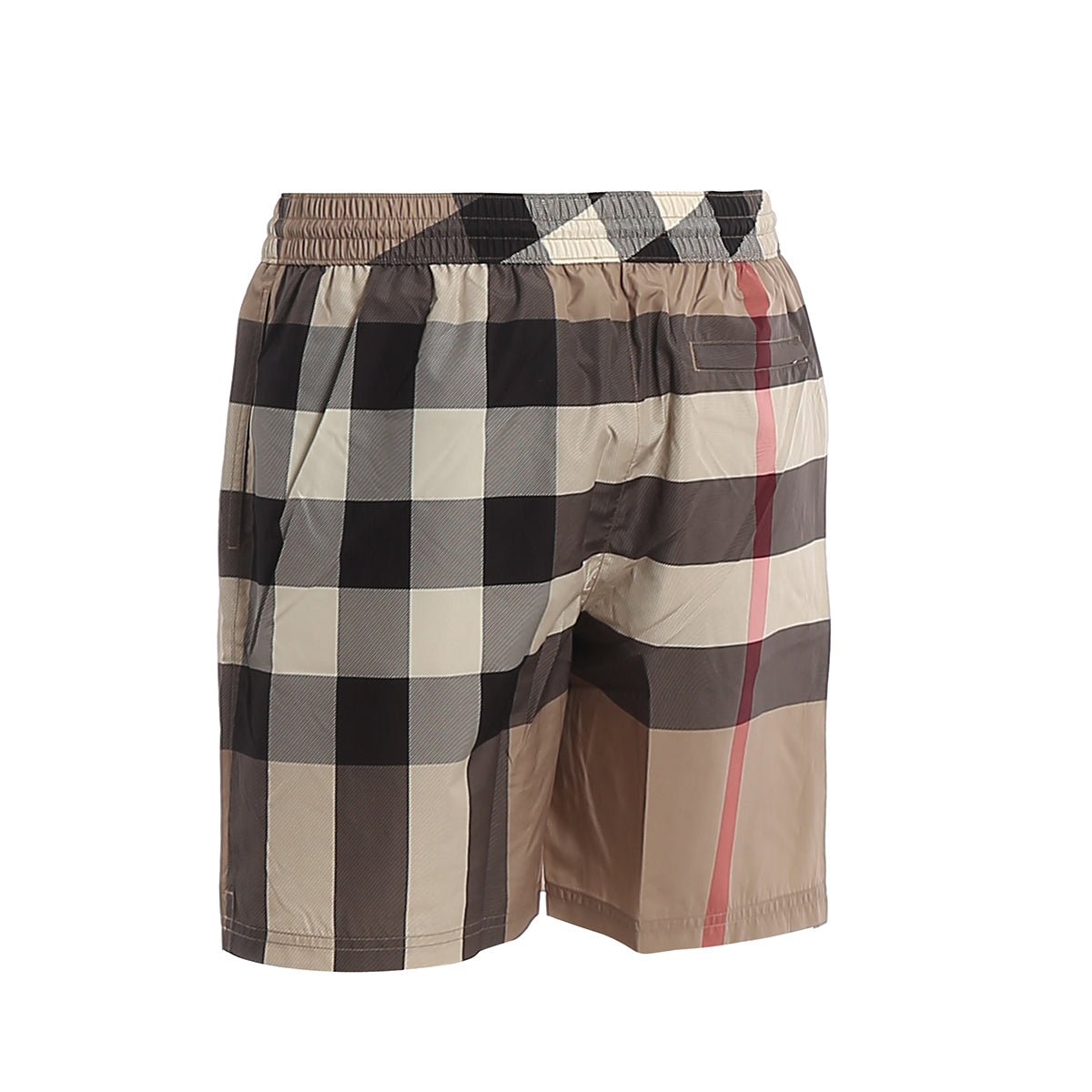 Burberry premium swim trunk detail and craftsmanship close-up