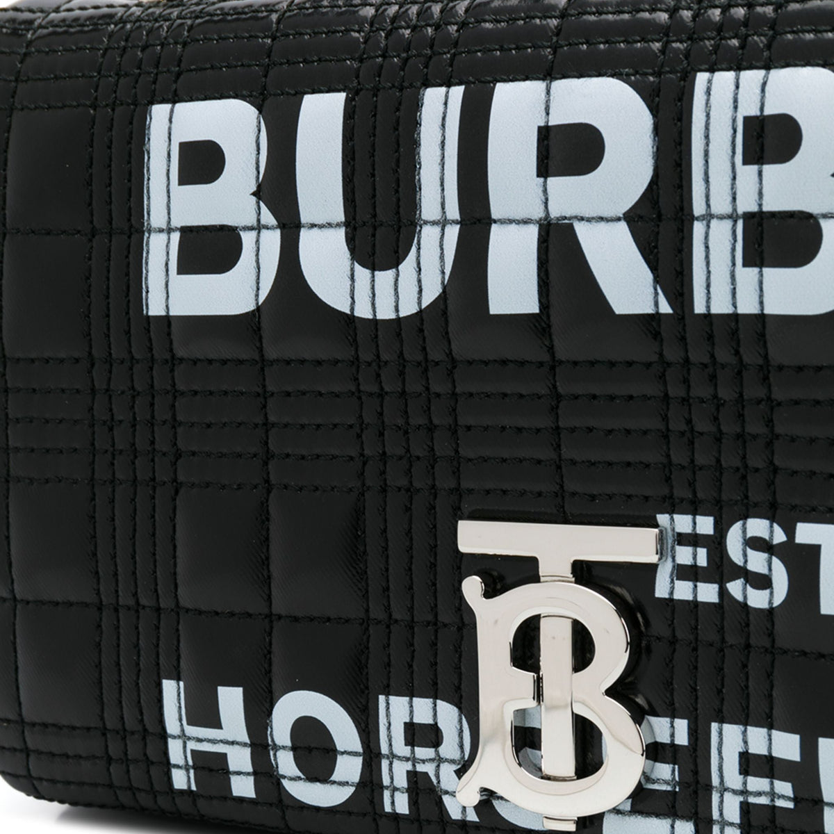 Close-up of Burberry shoulder bags hardware and fine stitching