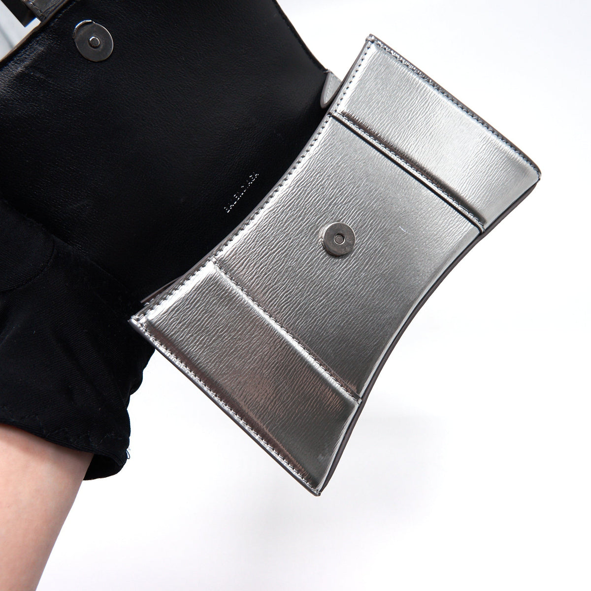 Side view of Balenciaga handbag Silver premium designer bag