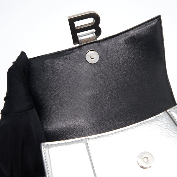 Side view of Balenciaga handbag Silver premium designer bag