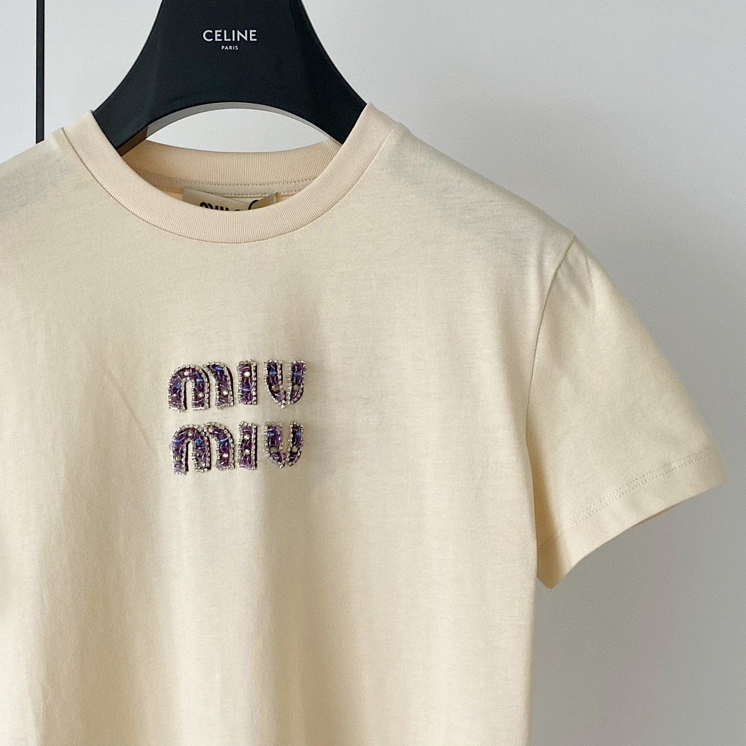 T-Shirts- Miu M T-shirt Casual Everyday Designer Tee