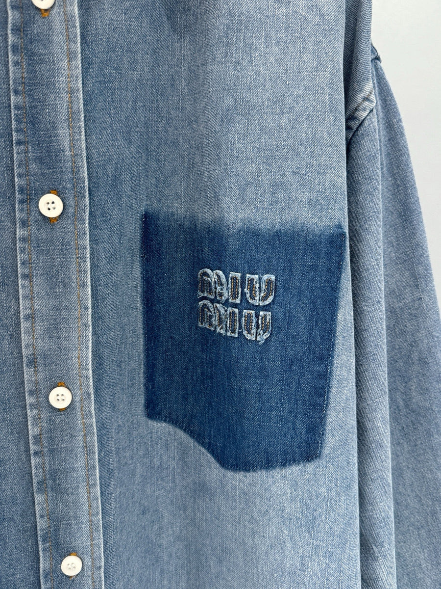 Tops- Miu M Denim Shirt Elegant Everyday Designer Top