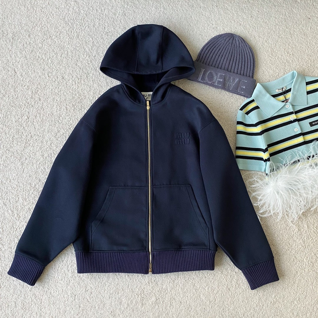 Hoodies- Miu M Zip Hoodie Premium Designer Casual Hoodie