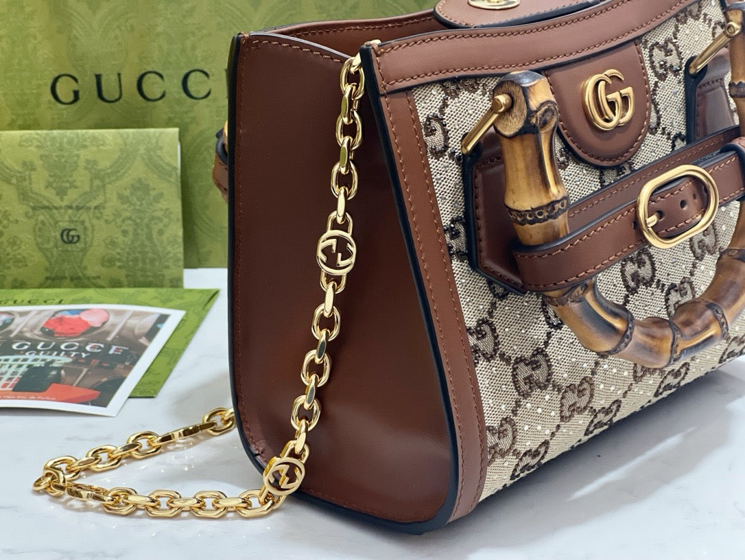Gucci Bags- Gucci Diana Crystals Small Tote Bag Elegant Everyday Designer Handbag