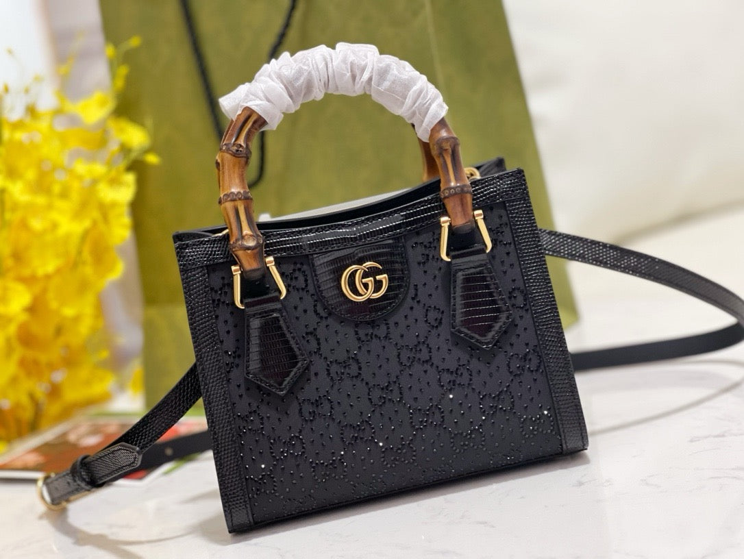 Gucci Bags- Gucci Diana Crystals Small Tote Bag Luxury Designer Leather Handbag