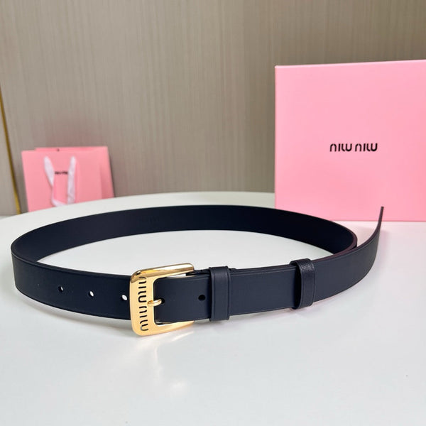 Belts- Miu M Belt 3 Cm Premium Leather Designer Belt