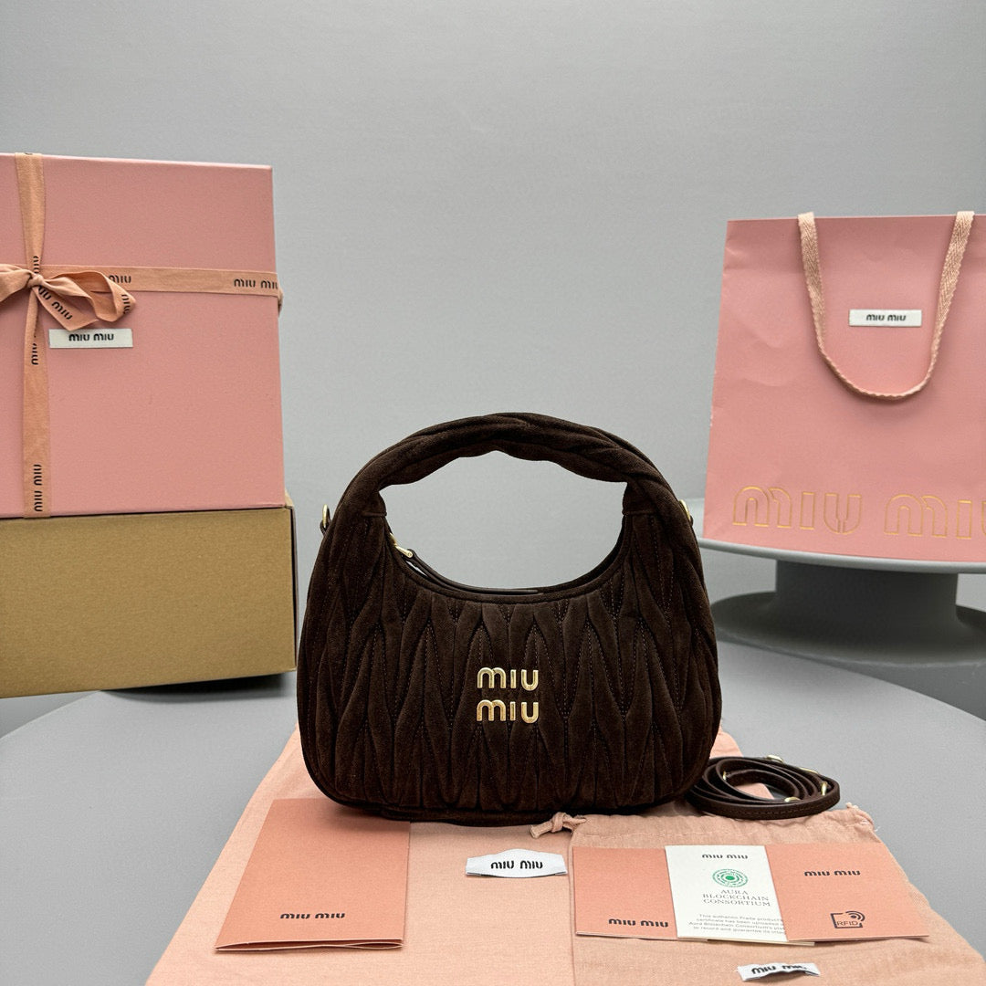 Bags- Miu M Wander Mini Hobo Bag Luxury Designer Leather Handbag