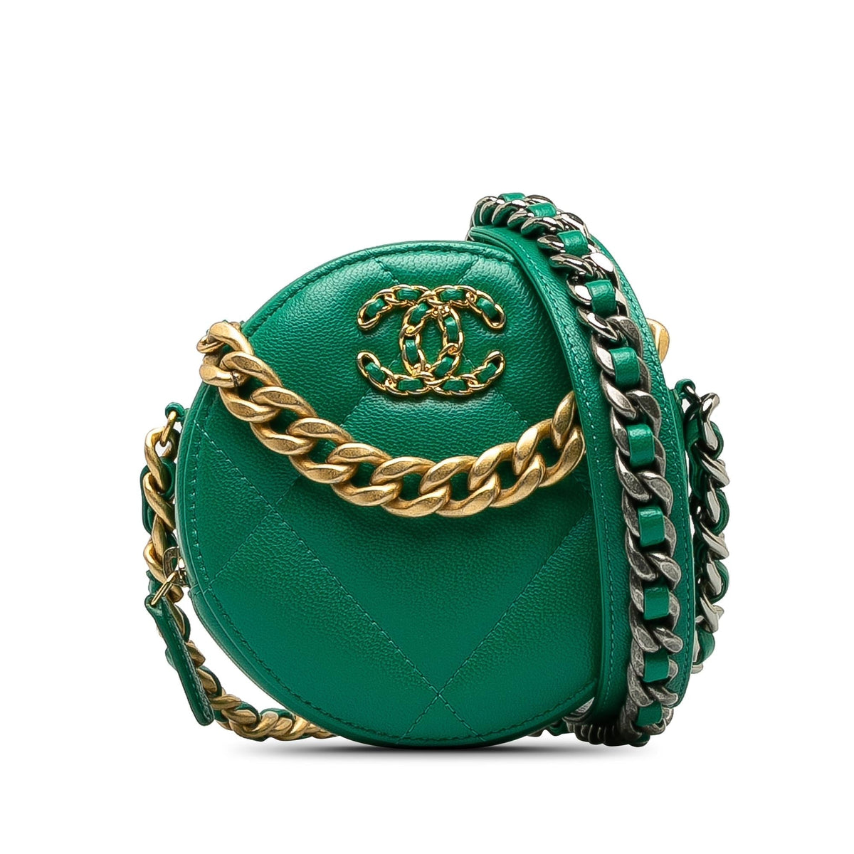 Chanel Bags Chanel 19 Round Lambskin Clutch With Chain (-pjBnNJ) Luxury Designer Leather Handbag