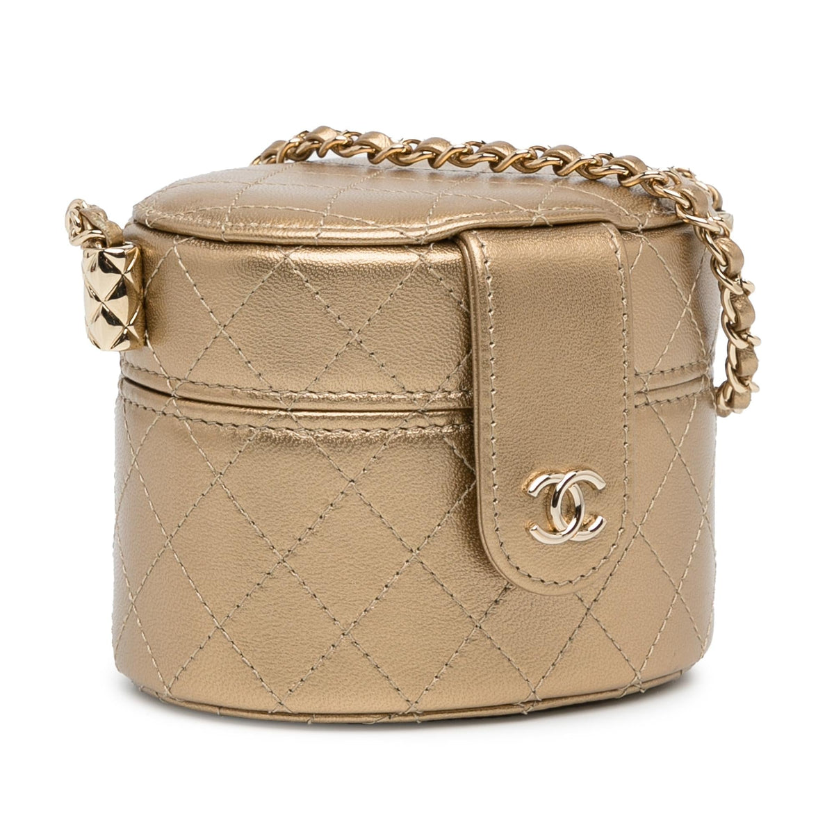 Chanel Bags Chanel Metallic Lambskin Round Vanity Case (-PNccdr) Premium Designer Shoulder Bag
