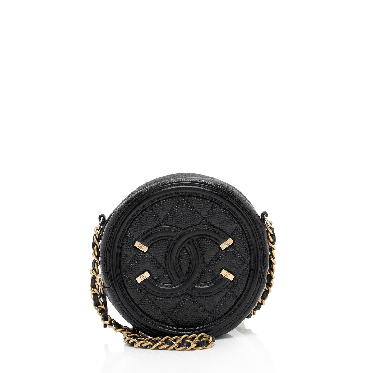 Chanel Bags Chanel Caviar Leather Filigree Round Clutch with Chain (-lxEJd2) Premium Designer Shoulder Bag
