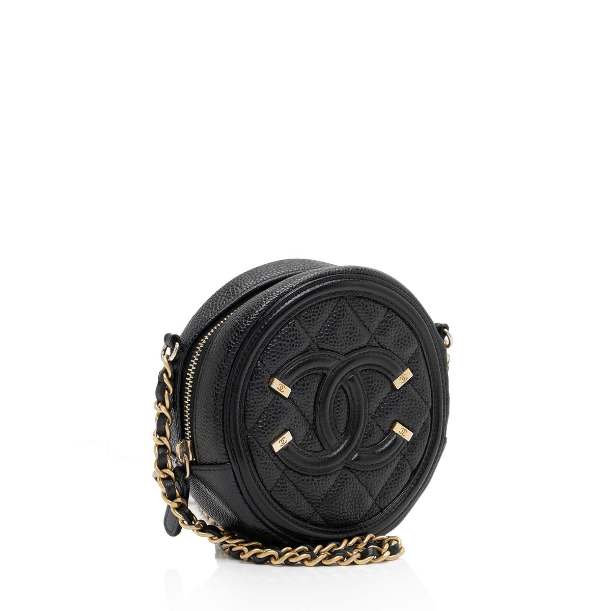 Chanel Bags Chanel Caviar Leather Filigree Round Clutch with Chain (-lxEJd2) Premium Designer Shoulder Bag