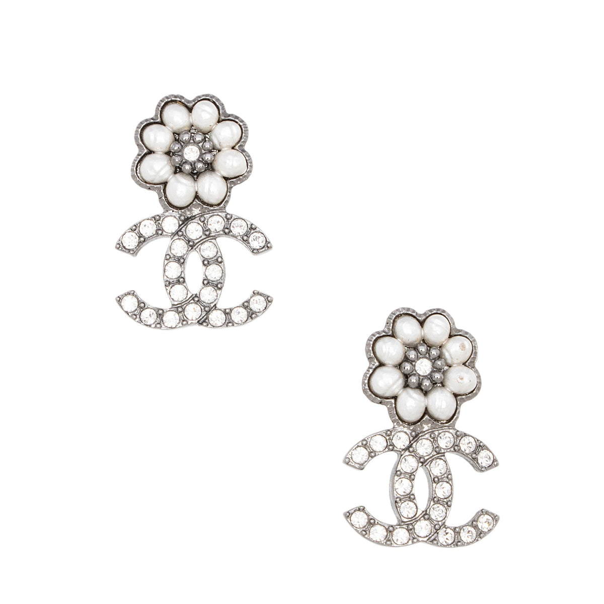 Chanel Jewellery? Chanel Crystal Pearl Flower Drop Earrings (-aiN3WM) Luxury Designer Statement Jewellery