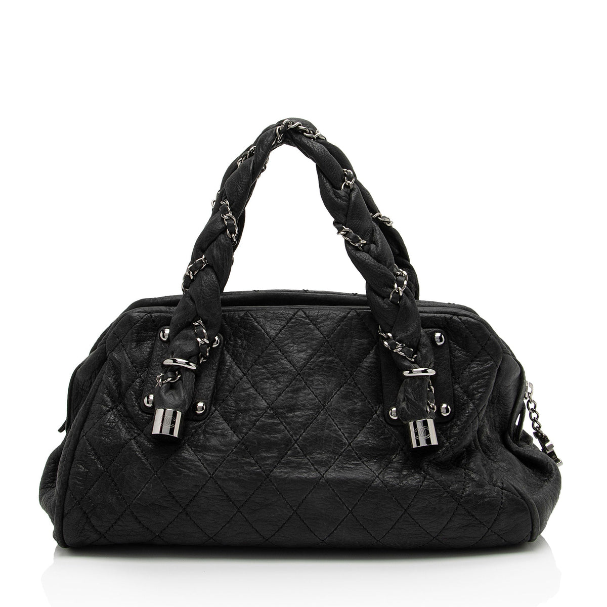 Chanel Bags Chanel Distressed Lambskin Lady Braid Bowler Satchel (-4rWbPz) Elegant Everyday Designer Handbag