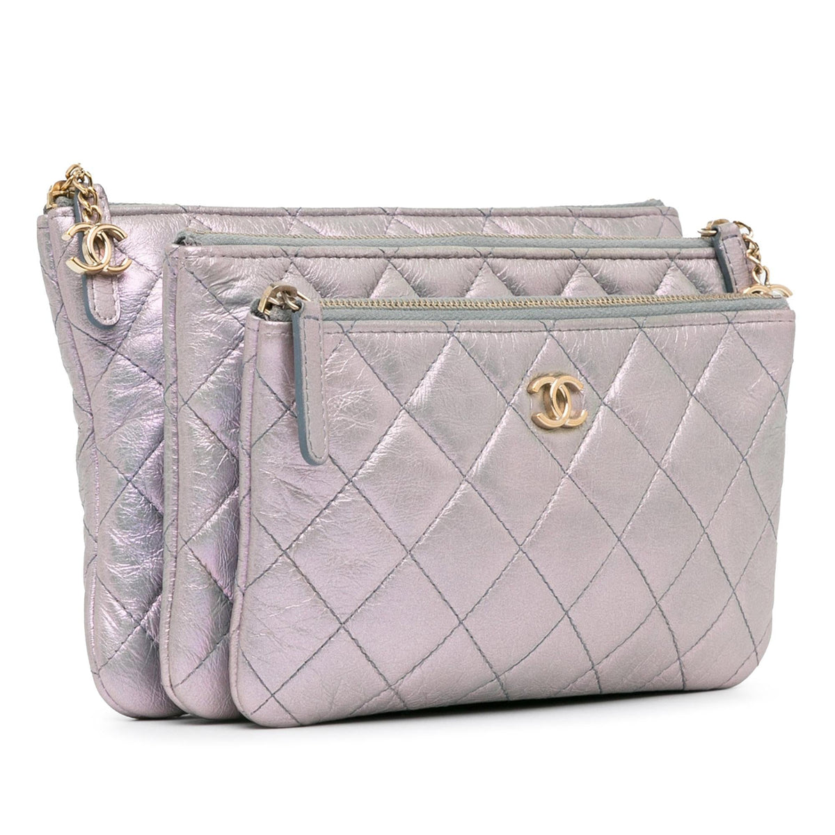 Chanel Bags? Chanel Iridescent Crumpled Calfskin Trio Cosmetic Case (-znMKyB) Premium Designer Shoulder Bag