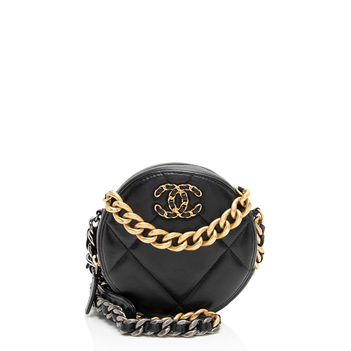 Chanel Bags? Chanel Lambskin 19 Round Clutch with Chain (-KFnAV9) Premium Designer Shoulder Bag