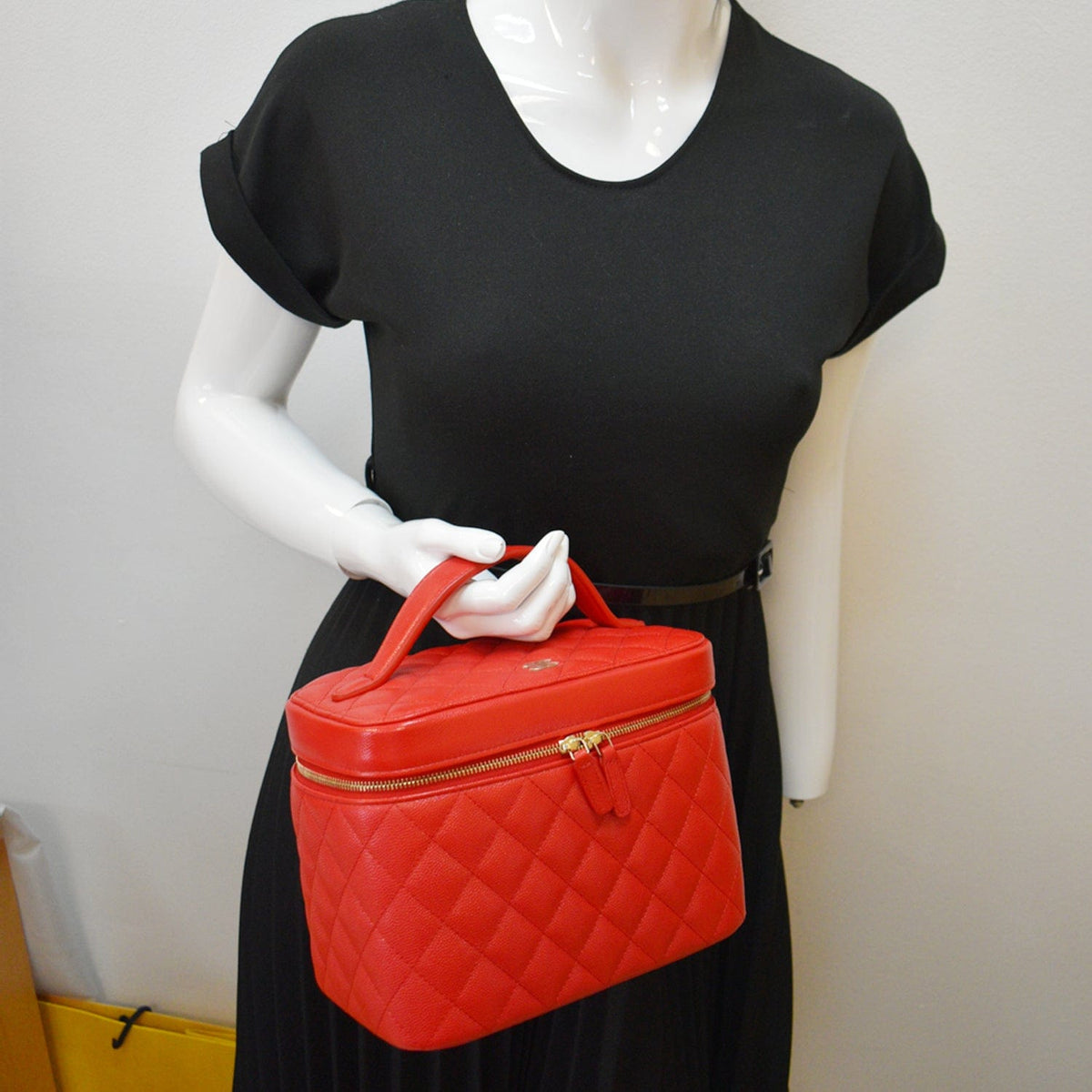 Chanel Bags Chanel Caviar Leather Quilted Large Cosmetic Vanity Pouch Red Elegant Everyday Designer Handbag