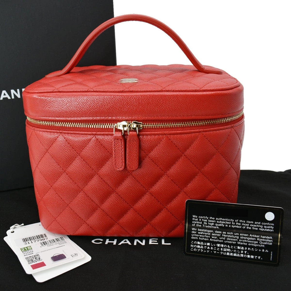 Chanel Bags Chanel Caviar Leather Quilted Large Cosmetic Vanity Pouch Red Elegant Everyday Designer Handbag