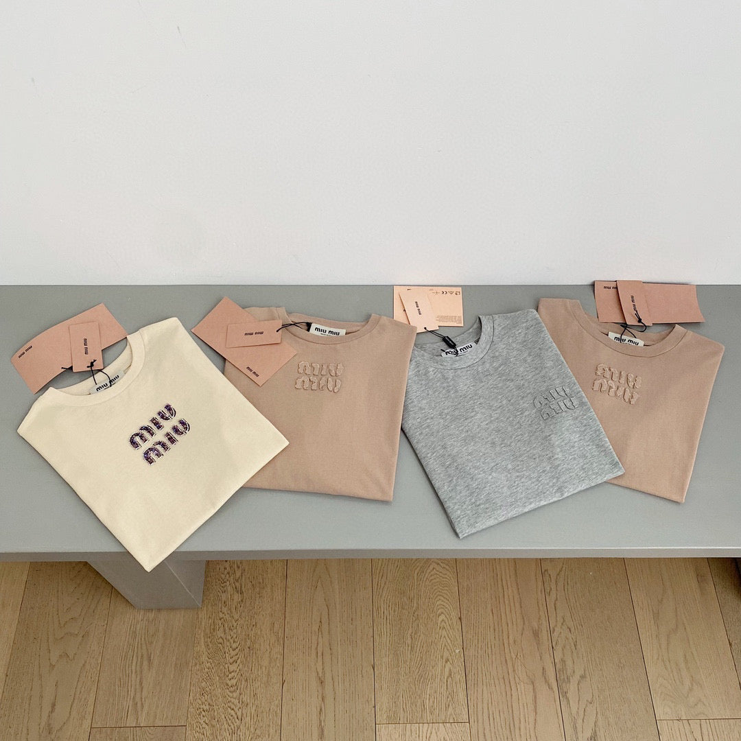 T-Shirts- Miu M Long Tee Casual Everyday Designer Tee