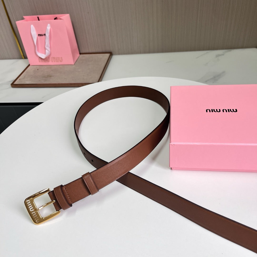 Belts- Miu M Belt 3 Cm Premium Leather Designer Belt