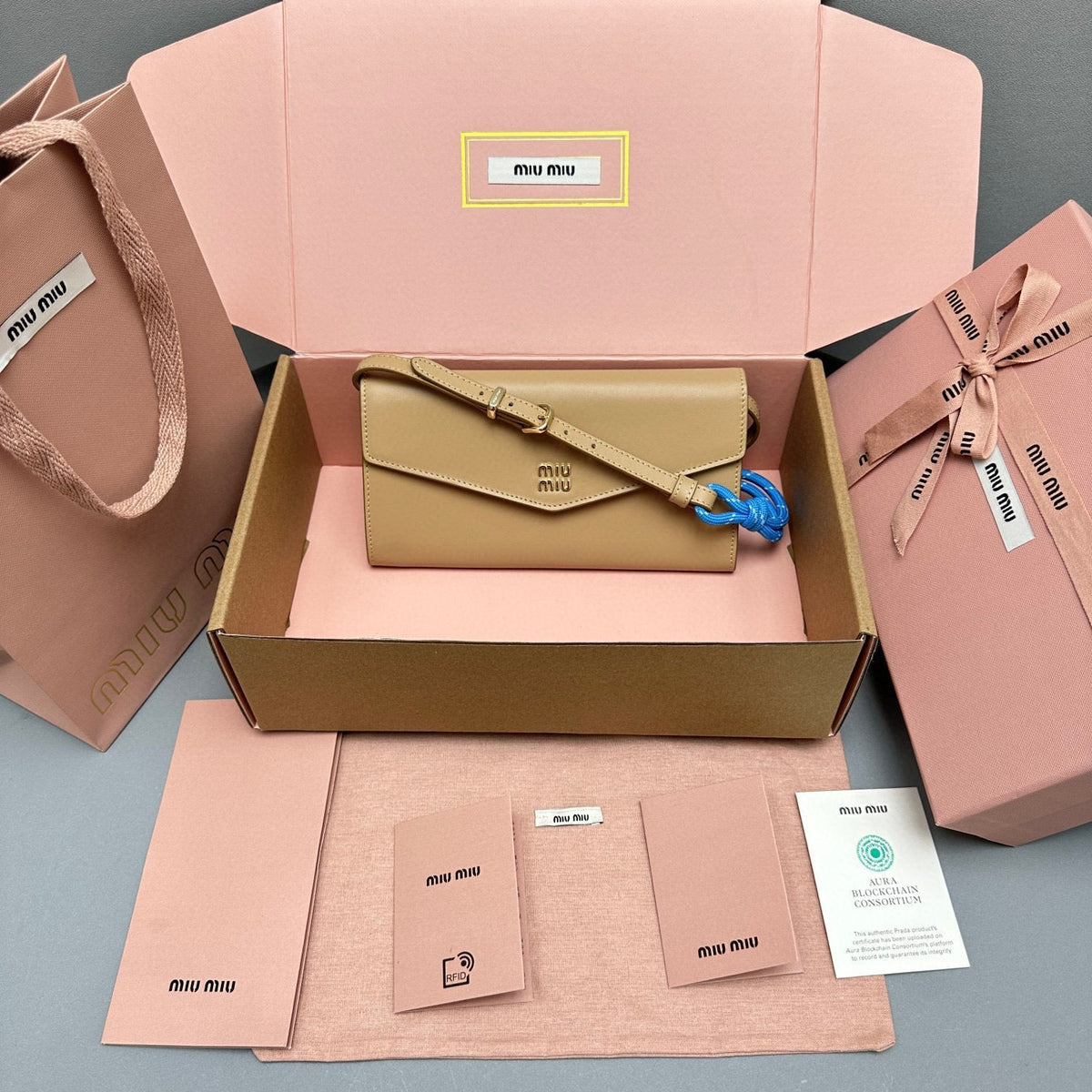 Wallets- Miu M Shoulder Strap Wallet Elegant Everyday Leather Wallet
