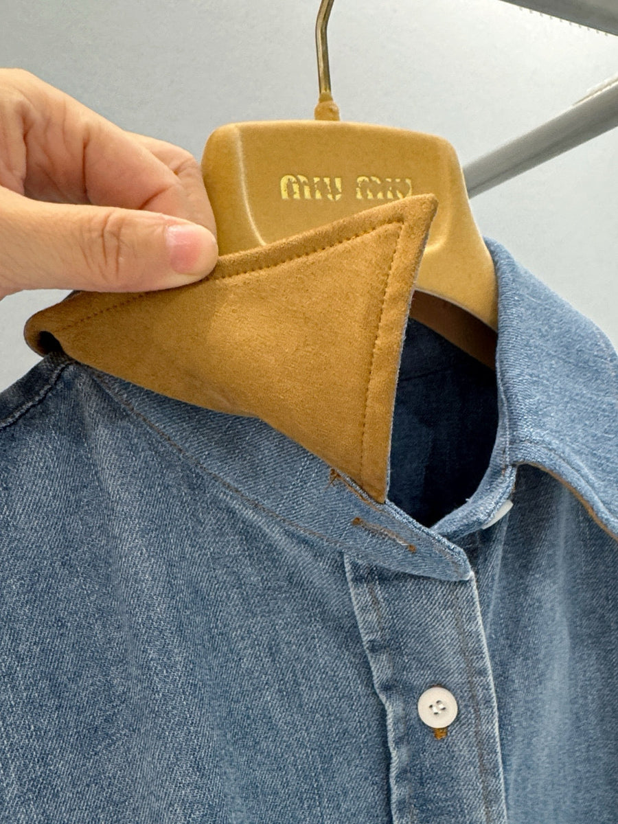Tops- Miu M Denim Shirt Elegant Everyday Designer Top