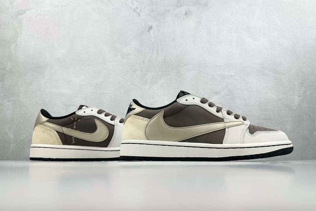 Jordan Shoes- Jordan Travis S x Jordan 1 Low Reverse Mocha Premium Designer Casual Shoes