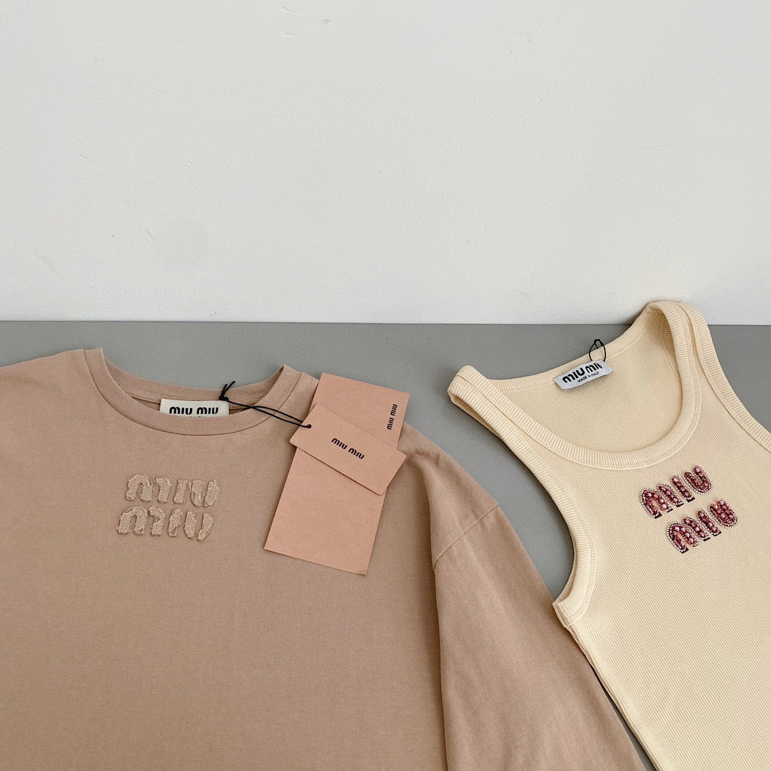 T-Shirts- Miu M Long Tee Casual Everyday Designer Tee