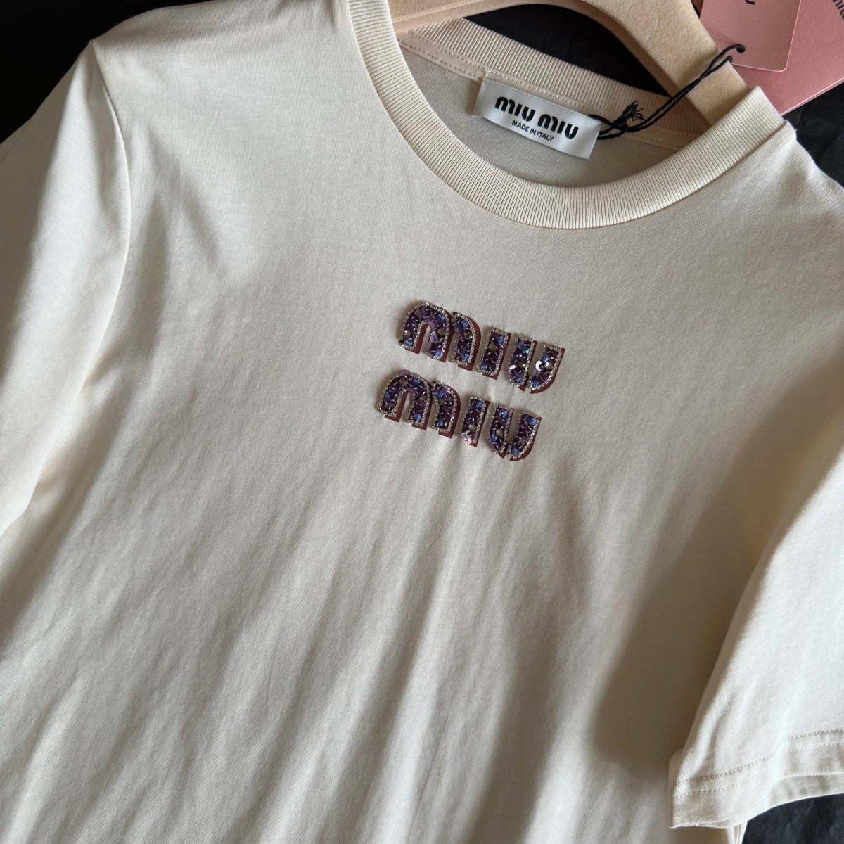 T-Shirts- Miu M T-shirt Casual Everyday Designer Tee