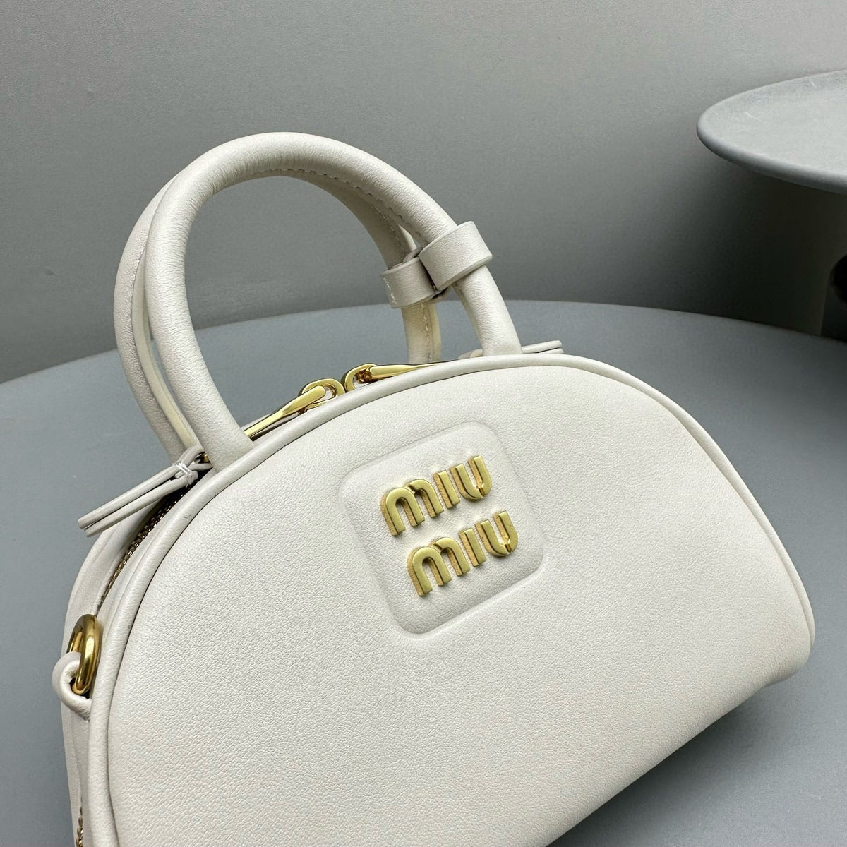 Bags- Miu M Leather Top Handle Bag Luxury Designer Leather Handbag