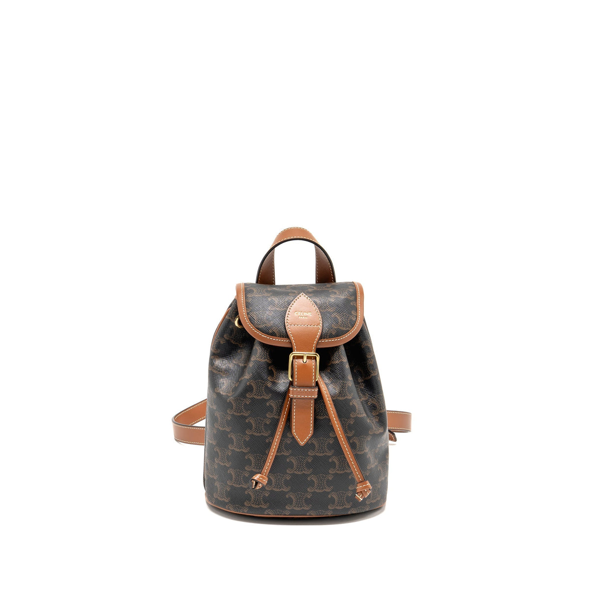 Celine Bags? Celine Mini Backpack Folco Triomphe Canvas Calfskin Tan GHW Luxury Designer Leather Handbag