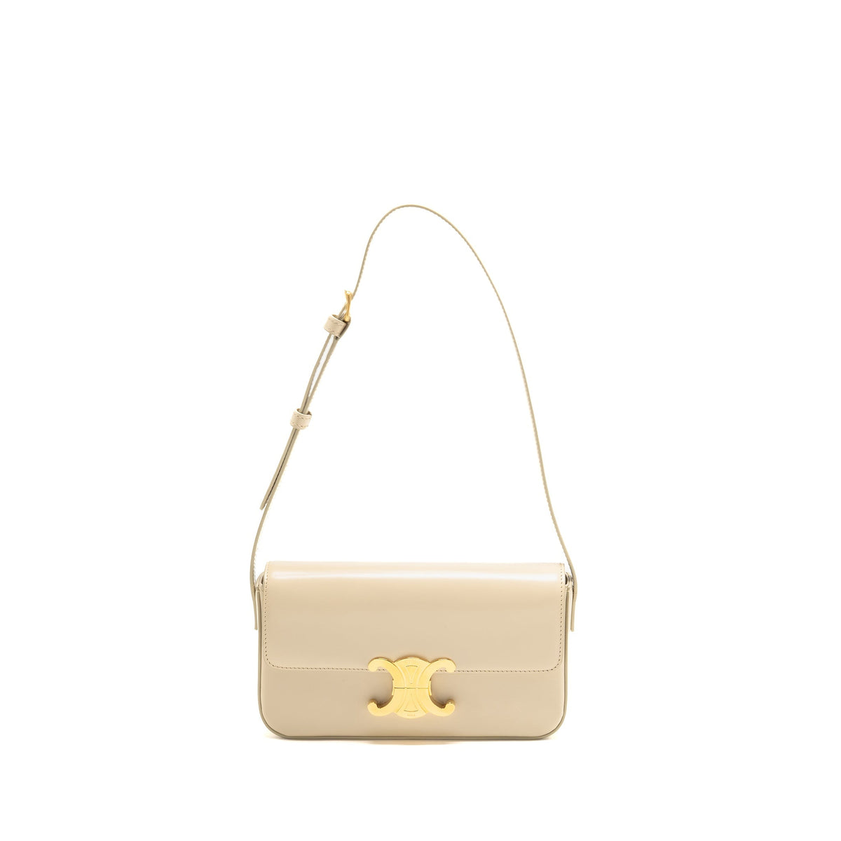 Celine Bags? Celine Triomphe Shouder Bag Shiny Calfskin Ivory GHW Premium Designer Shoulder Bag