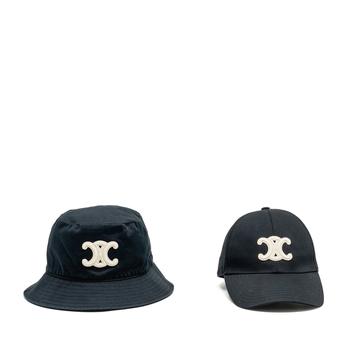 Celine Hats? Celine Size S Triomphe Bob and Baseball Cap Cotton Black (Sell in Set) Casual Everyday Designer Cap