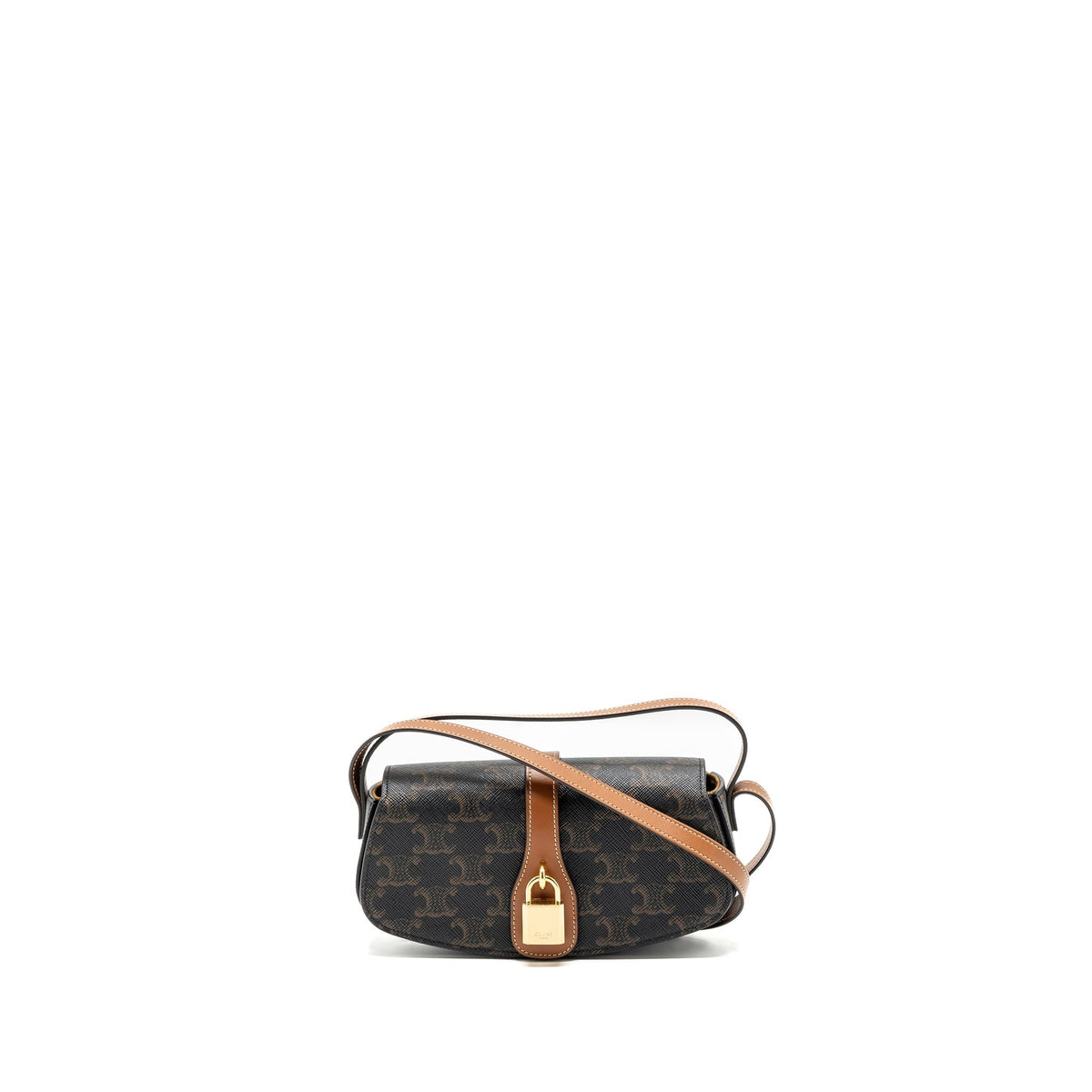 Celine Bags? Celine Clutch On Strap Tabou Triomphe Canvas Calfskin Tan GHW Elegant Everyday Designer Handbag