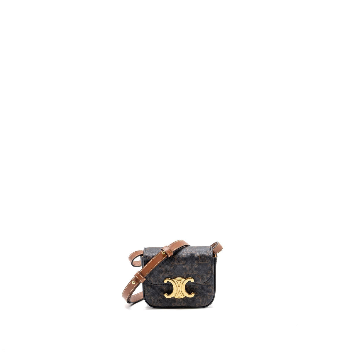 Celine Bags? Celine Mini Claude Triomphe Canvas Calfskin Tan GHW Luxury Designer Leather Handbag