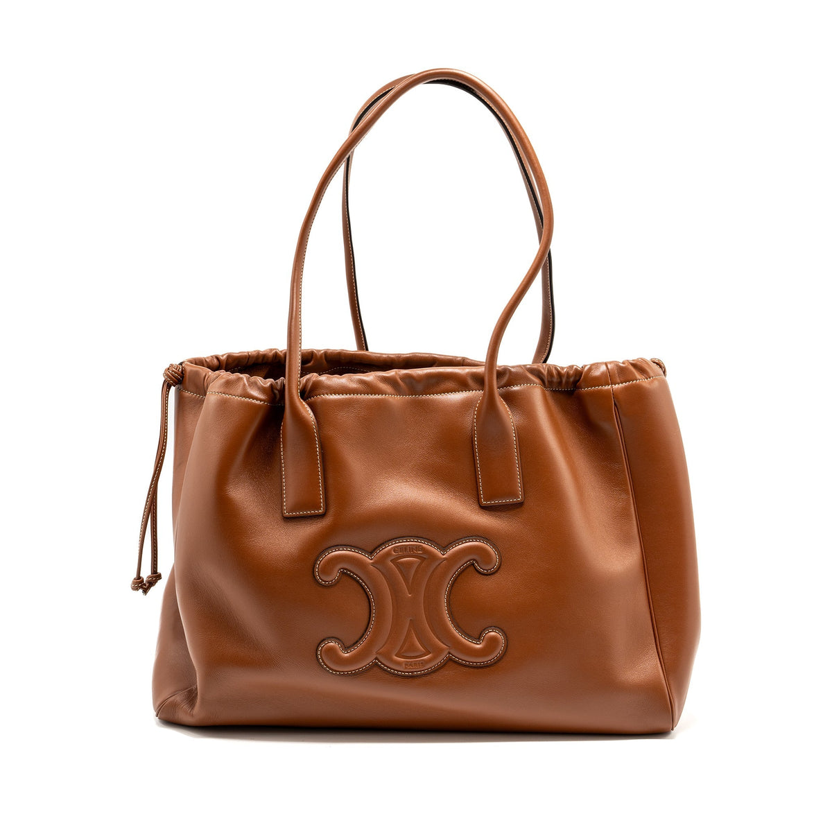 Celine Bags? Celine Large Cabas Drawstring Cuirass Triomphe Smooth Calfskin Tan Elegant Everyday Designer Handbag